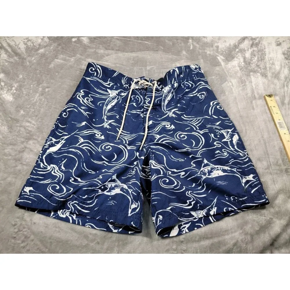 Nautica lined Board shorts Mens Large Blue Pockets,Fish Marlins Swim Trunks‎